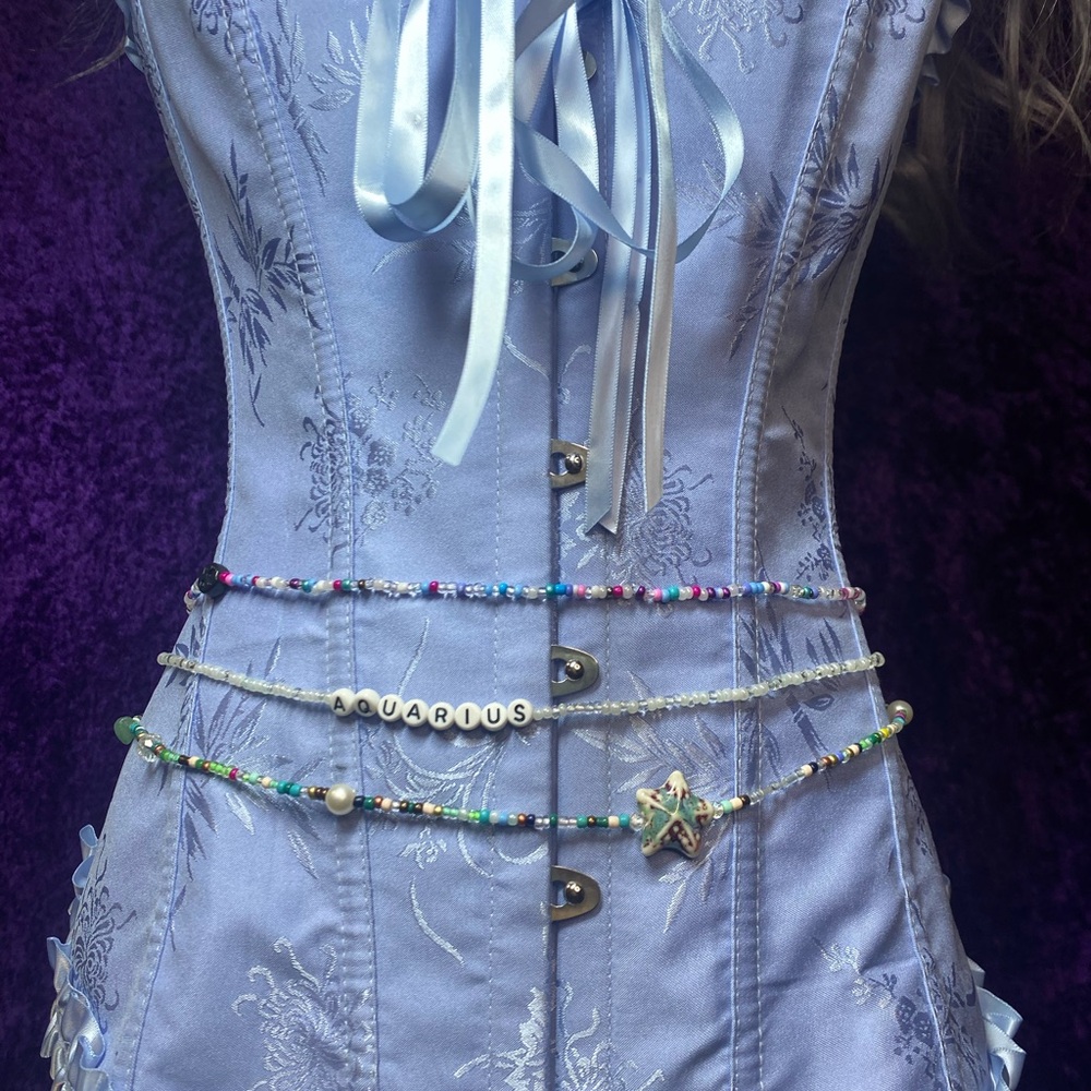 Blue Corset with Beaded Aquarius Jewelry